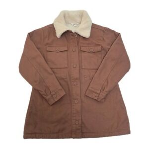 Hang Ten Barn Chore‎ Jacket Womens Small Sherpa Lined Collar Buttons Pockets Tie